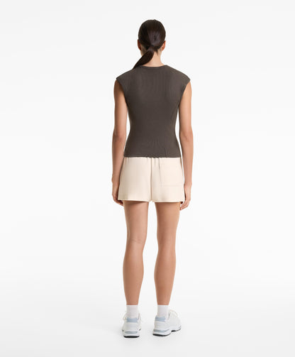 Short sleeve rib T-shirt with cotton and modal