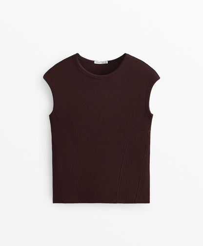 Short sleeve rib T-shirt with cotton and modal