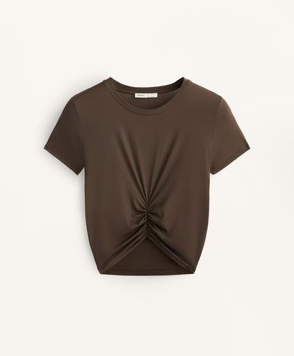 Gathered crop short sleeve T-shirt