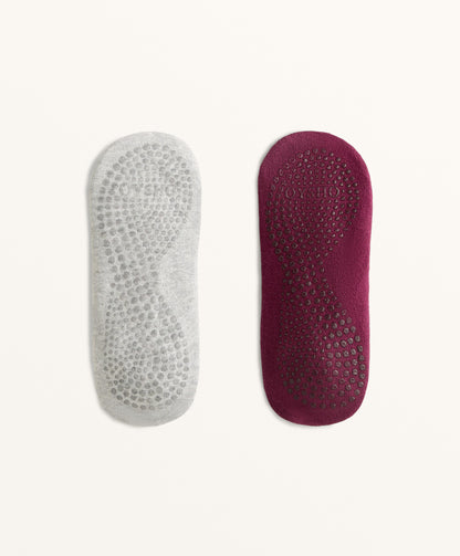 2 pairs of cotton-blend yoga and pilates socks with crossed straps