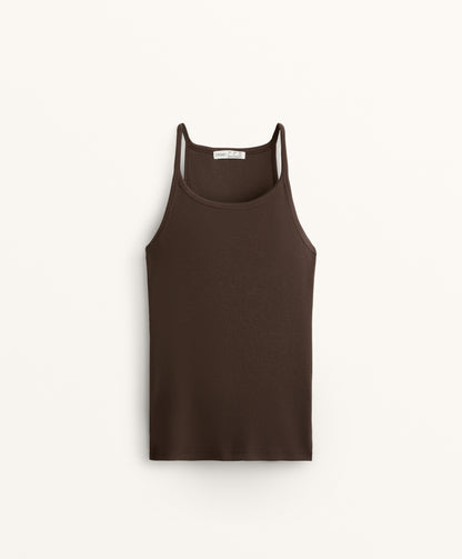 Rib vest top with thin straps in cotton and modal