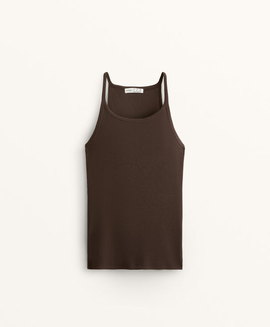 Rib vest top with thin straps in cotton and modal