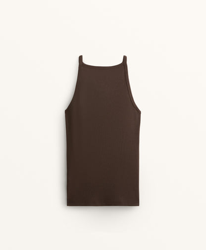 Rib vest top with thin straps in cotton and modal
