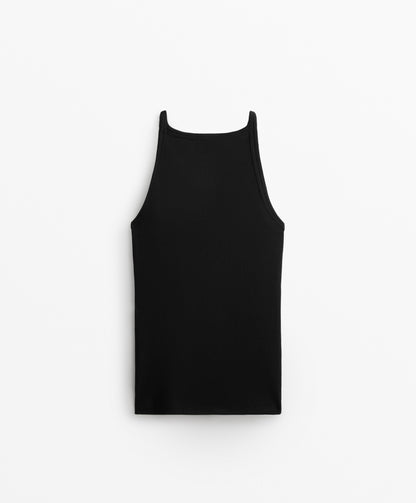 Rib vest top with thin straps in cotton and modal