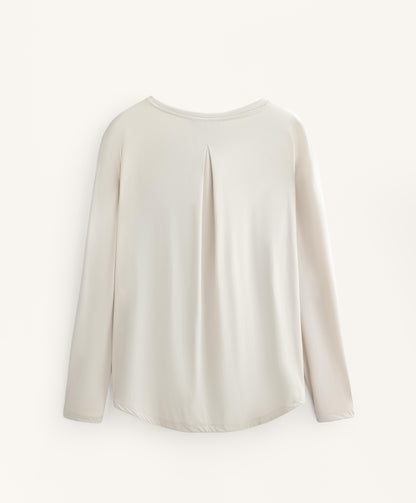 Long sleeve T-shirt with back pleat in a modal blend