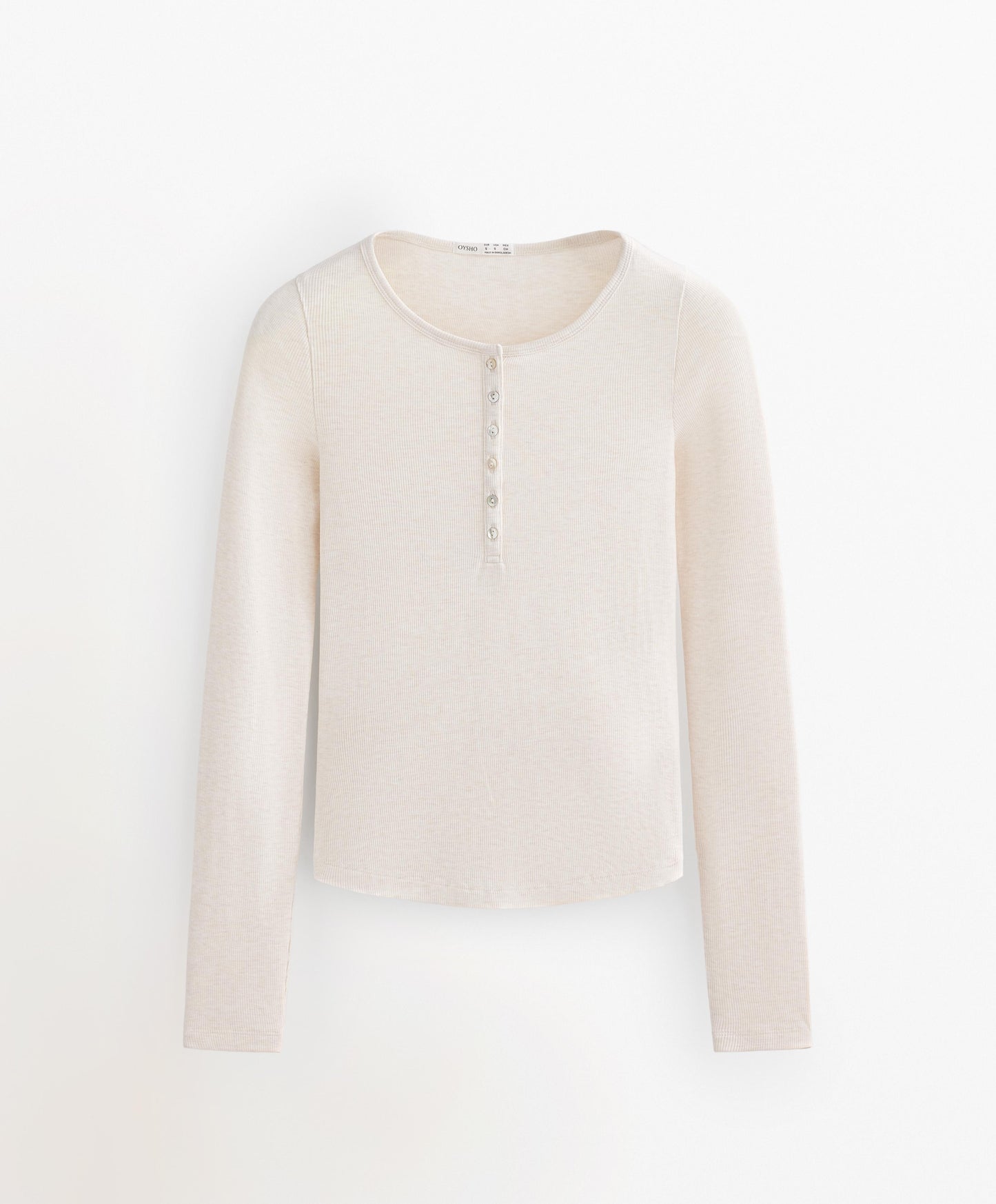 Long-sleeve button rib T-shirt with cotton and modal