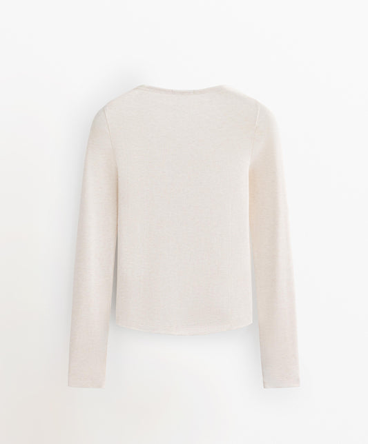 Long-sleeve button rib T-shirt with cotton and modal