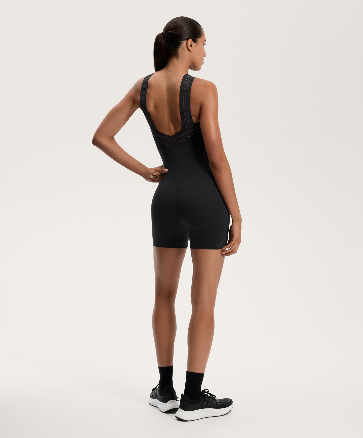 Compressive cutwork short jumpsuit
