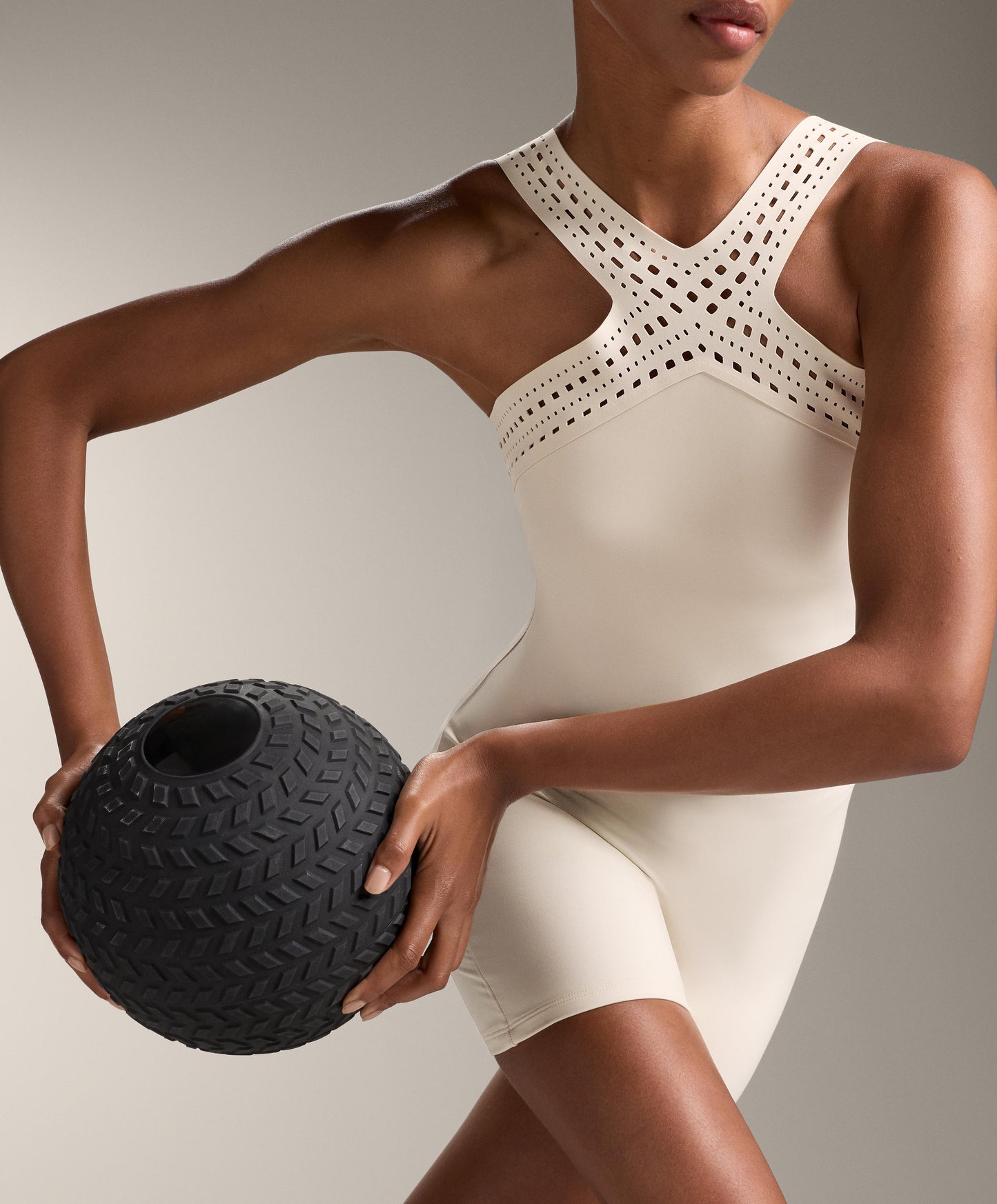 Compressive cutwork short jumpsuit