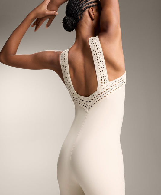 Compressive cutwork short jumpsuit