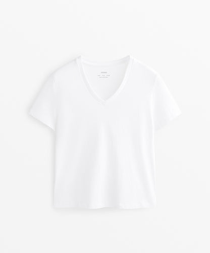 Cotton blend V-neck T-shirt