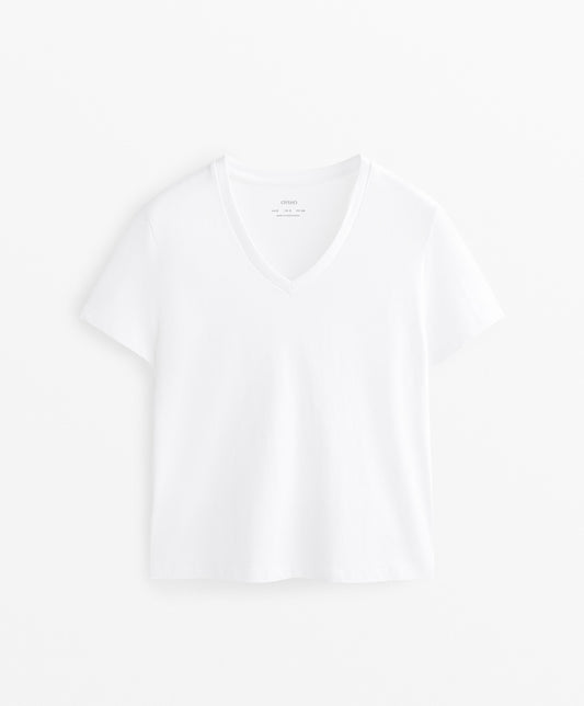 Cotton blend V-neck T-shirt