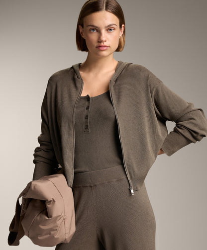Hooded rib-knit jacket