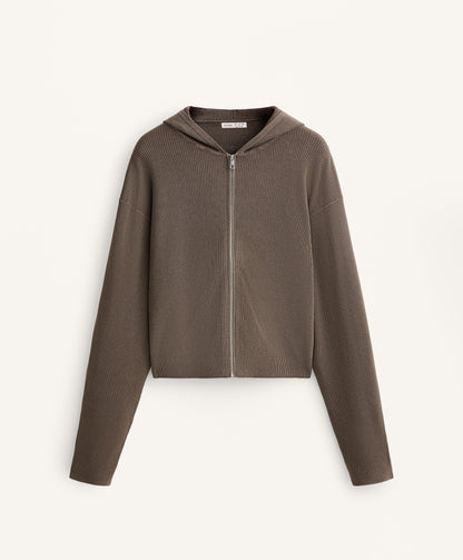 Hooded rib-knit jacket