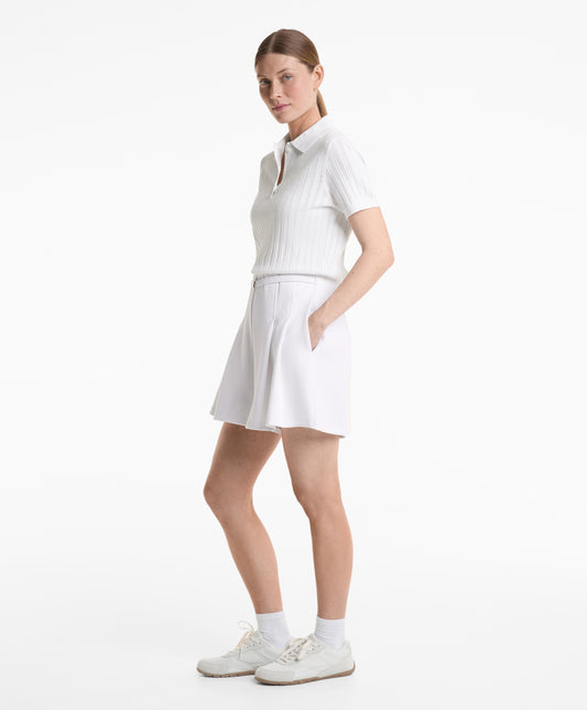 Cotton-blend pique Bermuda shorts with buckle