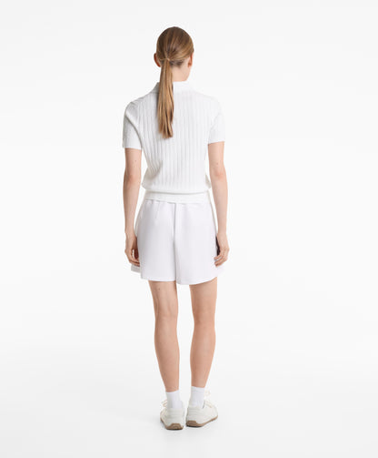Cotton-blend pique Bermuda shorts with buckle
