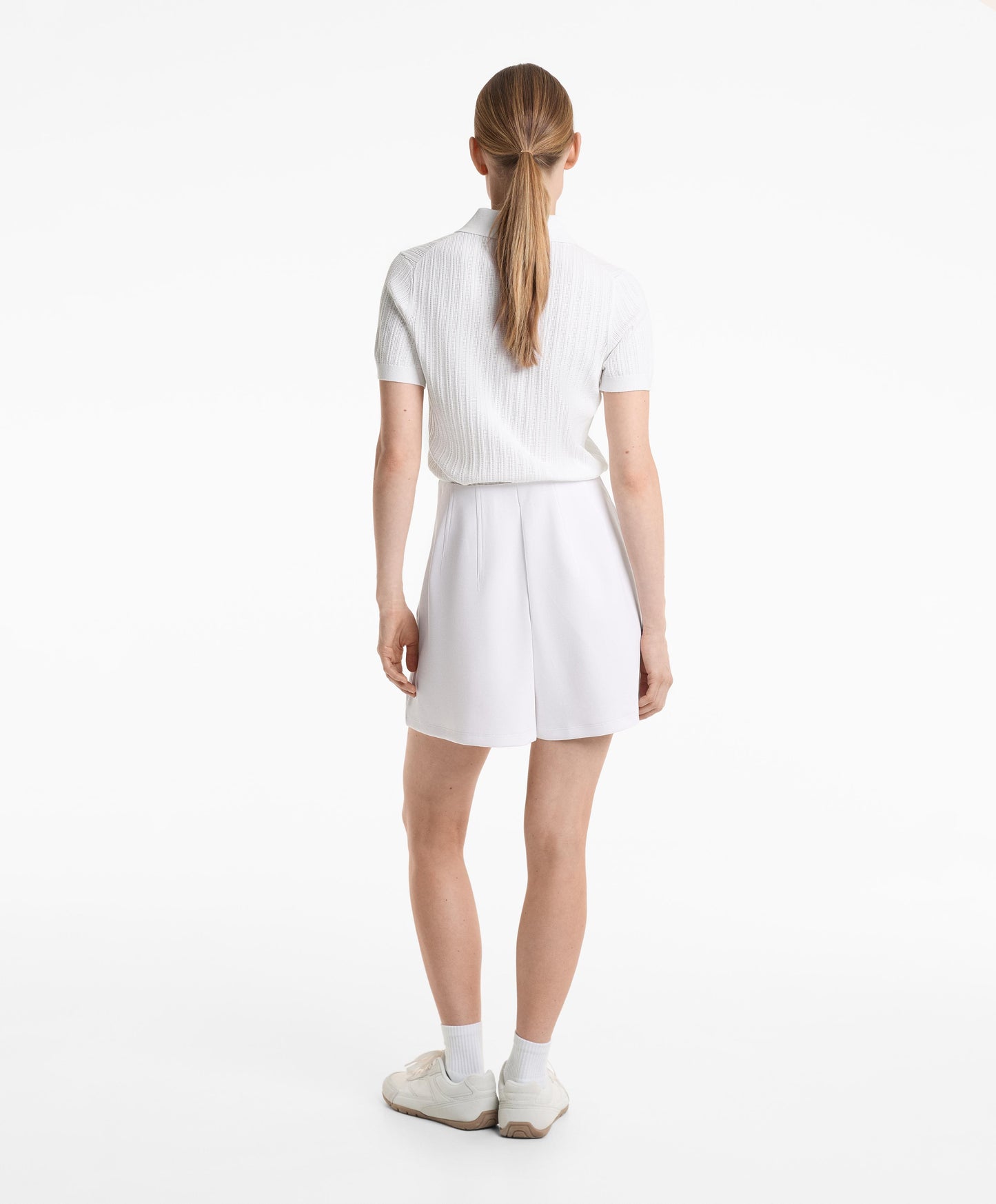 Cotton-blend pique Bermuda shorts with buckle