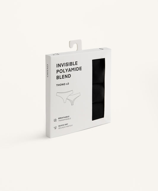 3 seamless invisible polyamide blend thongs