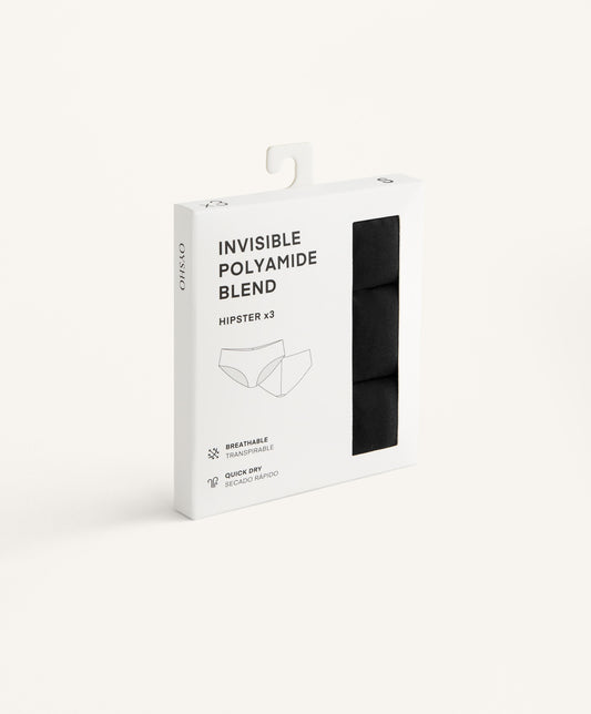 3-pack invisible polyamide blend hipster briefs