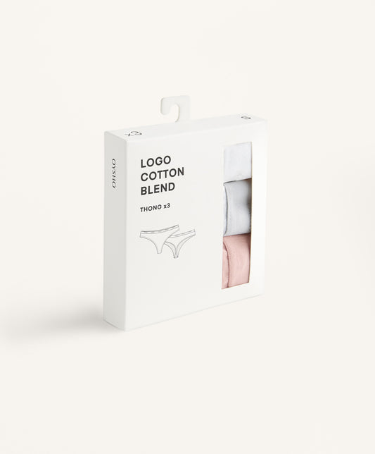 3 cotton blend logo thongs