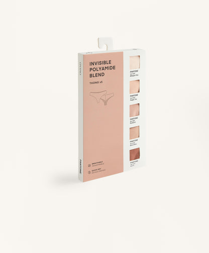 5 invisible polyamide blend thongs PANTONE