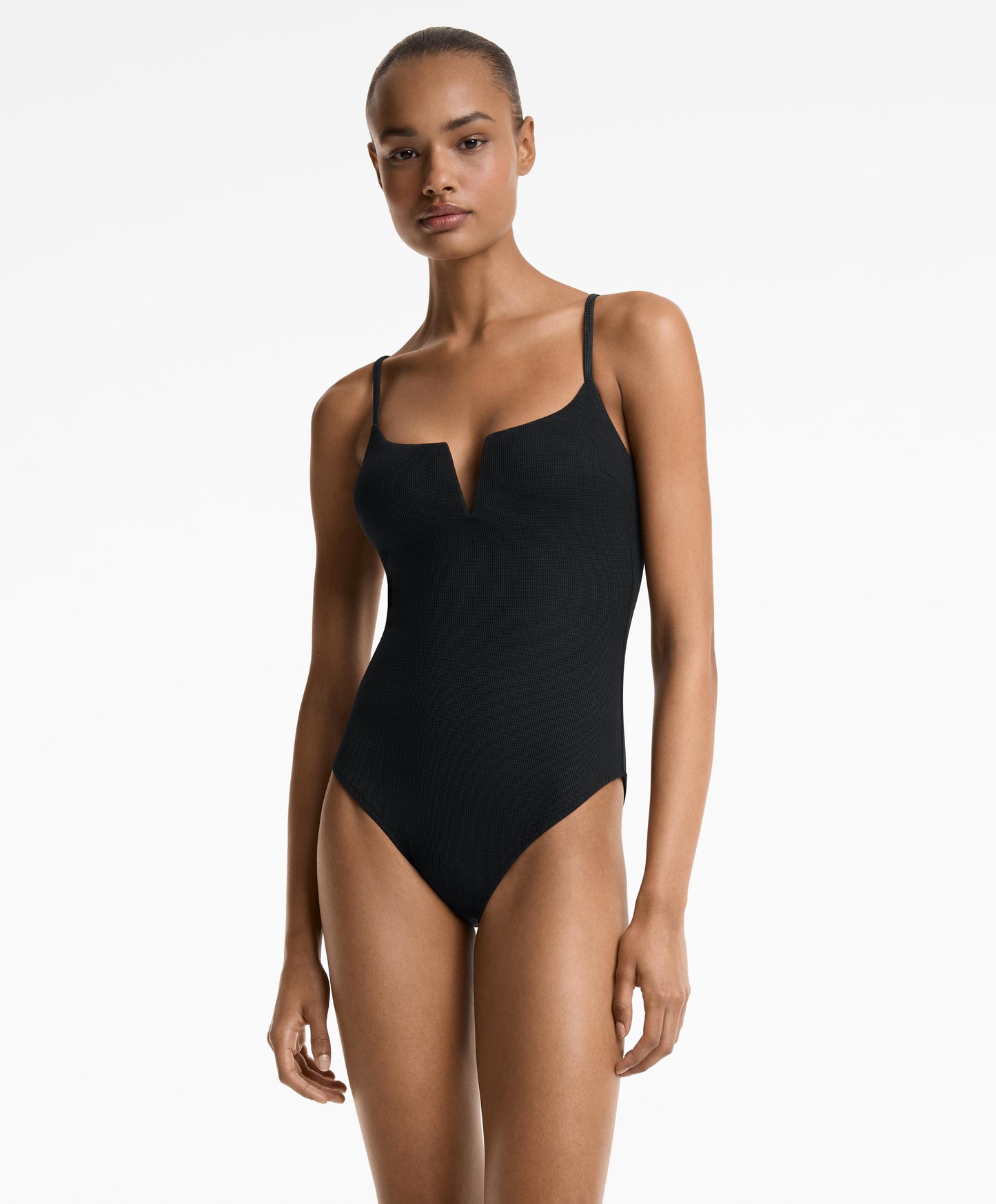 Piqu¨¦ V-neck swimsuit
