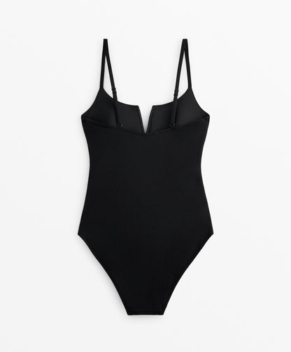 Piqu¨¦ V-neck swimsuit