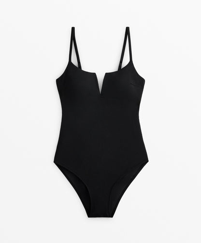 Piqu¨¦ V-neck swimsuit