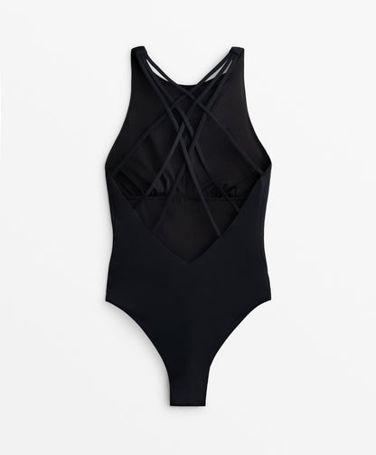Crossover strap halterneck swimsuit