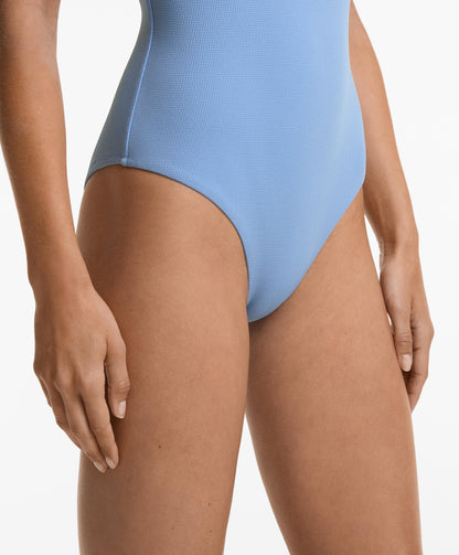 Crossover strap piqu¨¦ halterneck swimsuit