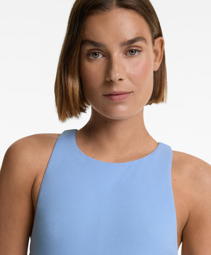 Crossover strap piqu¨¦ halterneck swimsuit