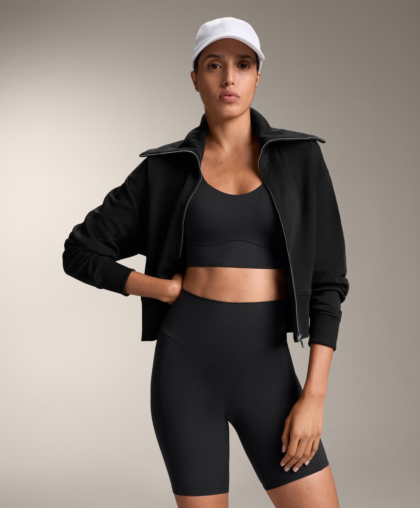 Compressive medium-support bra with cups