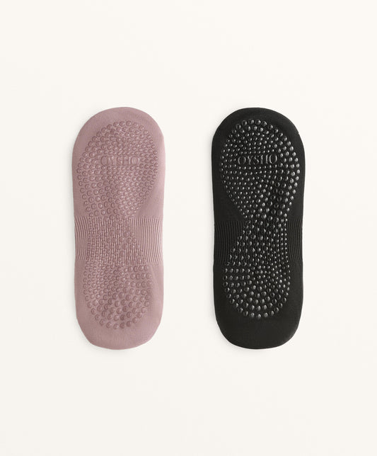 2 pairs of polyamide blend yoga and Pilates socks with parallel straps