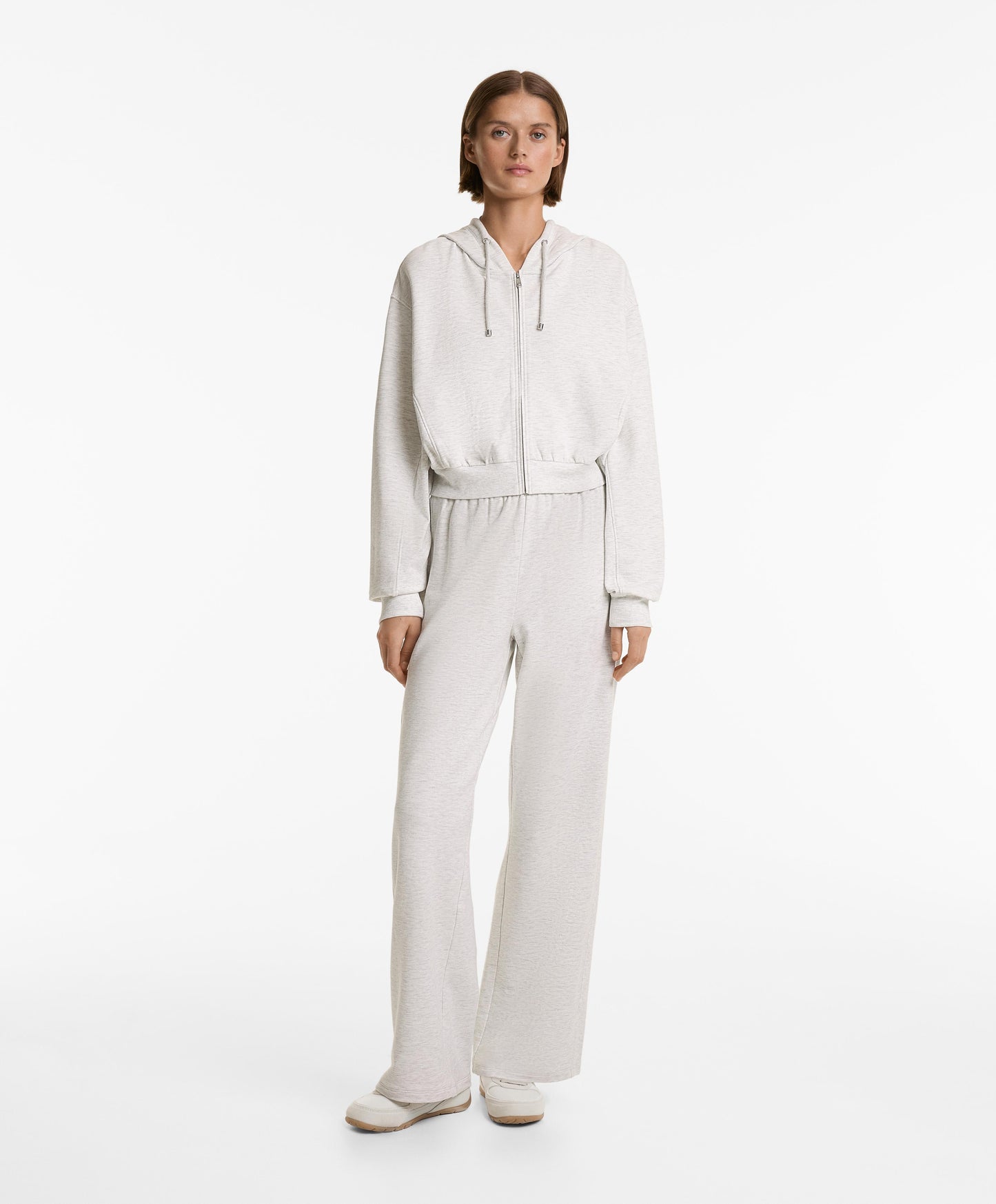 Crop hooded jacket with rib detail in cotton and modal