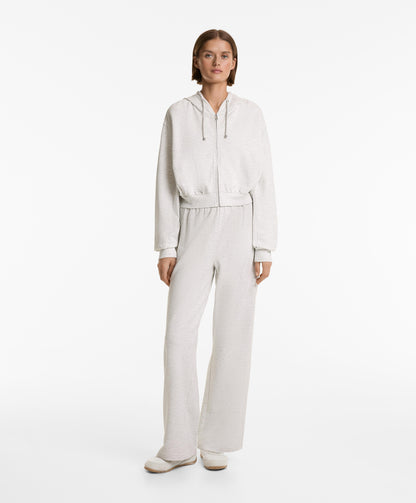 Crop hooded jacket with rib detail in cotton and modal