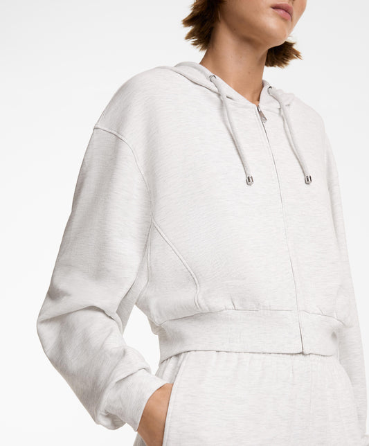Crop hooded jacket with rib detail in cotton and modal