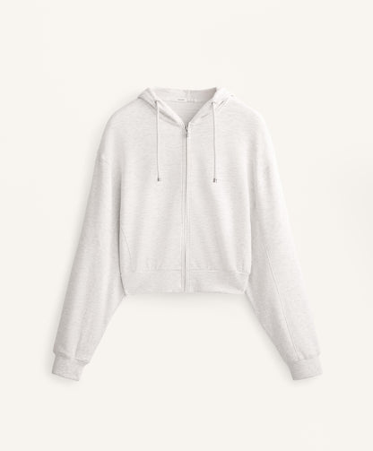 Crop hooded jacket with rib detail in cotton and modal