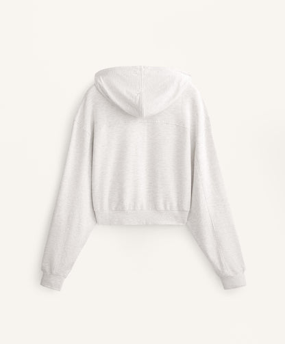 Crop hooded jacket with rib detail in cotton and modal