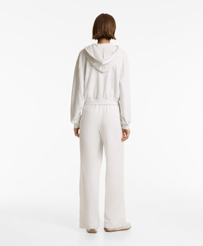 Crop hooded jacket with rib detail in cotton and modal