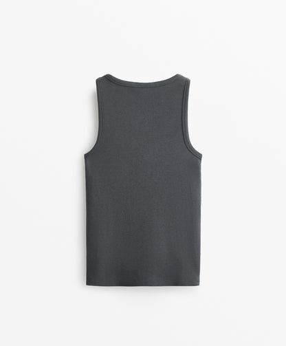 Sleeveless V-neck T-shirt with cotton and modal
