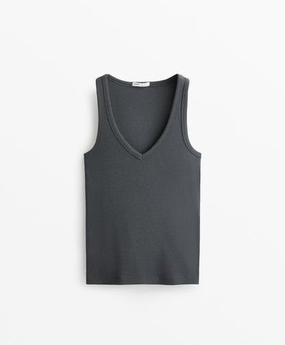 Sleeveless V-neck T-shirt with cotton and modal
