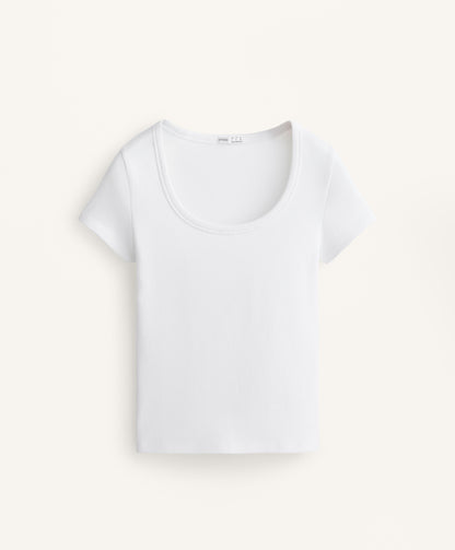 Cotton and modal rib T-shirt with round neck