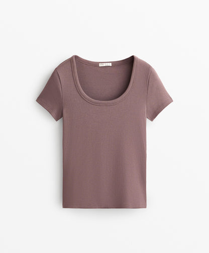 Cotton and modal rib T-shirt with round neck