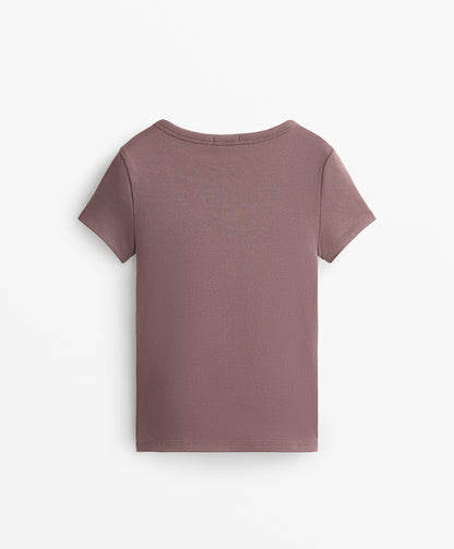 Cotton and modal rib T-shirt with round neck