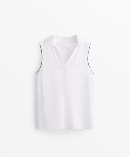 100% cotton sleeveless jacquard polo shirt