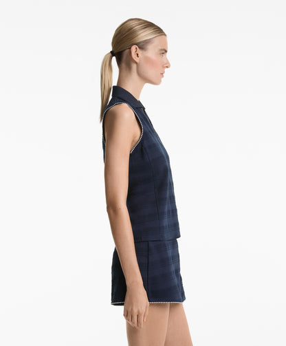 100% cotton sleeveless jacquard polo shirt