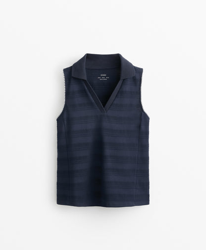 100% cotton sleeveless jacquard polo shirt