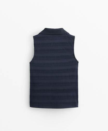 100% cotton sleeveless jacquard polo shirt