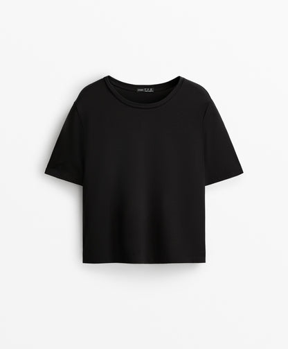 Lyocell blend short-sleeve crop T-shirt