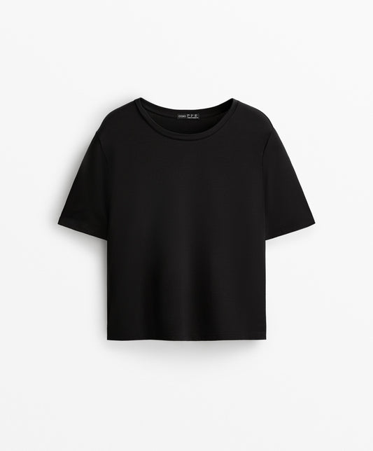Lyocell blend short-sleeve crop T-shirt
